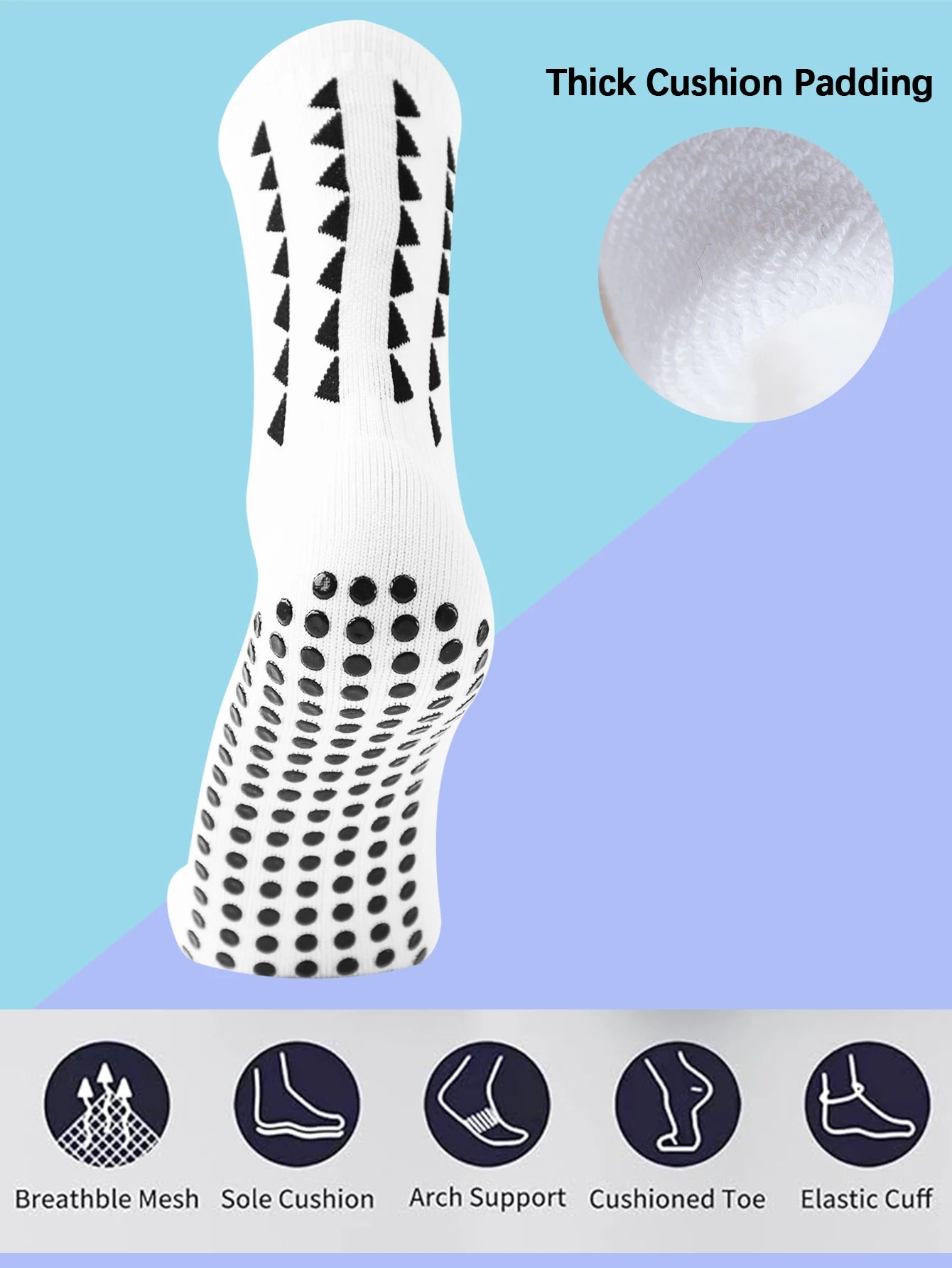 1 Pair Men's Football Socks with Grip, Non Slip Anti Slip Athletic Socks with Cushion Pads for Football/Basketball/Hockey