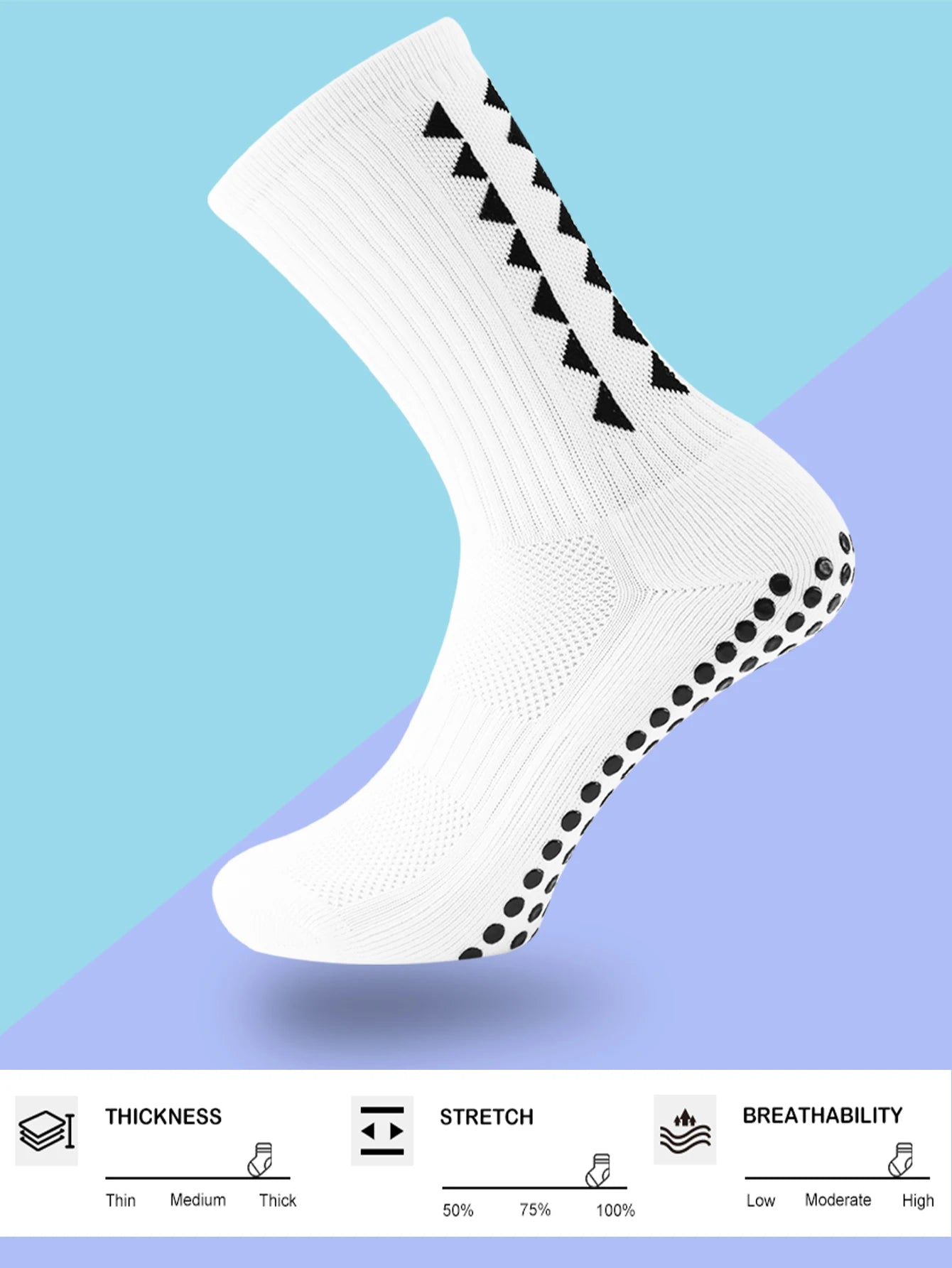 1 Pair Men's Football Socks with Grip, Non Slip Anti Slip Athletic Socks with Cushion Pads for Football/Basketball/Hockey